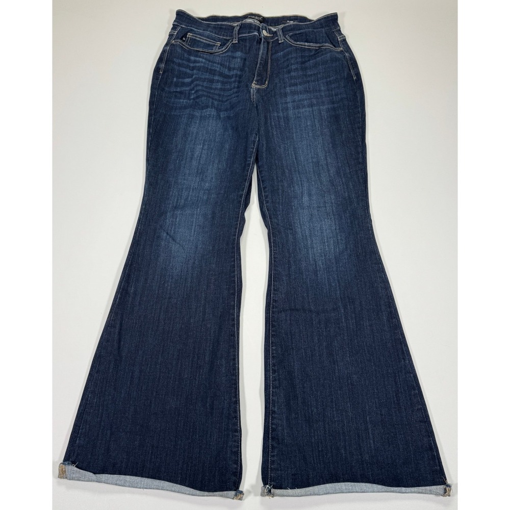 Judy Blue Flare Jeans Womens 16W Dark Wash Raw Hem Stretch JB8243DK-PL